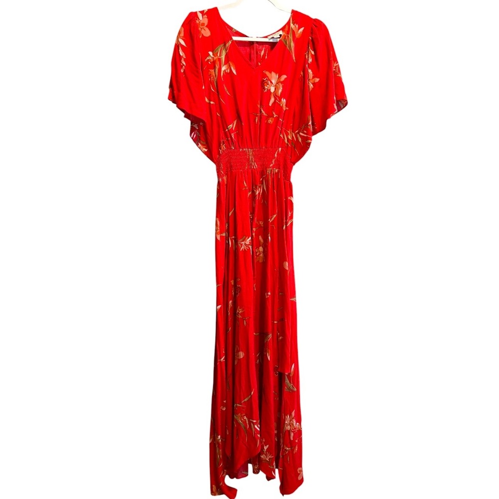 CeCe V-Neck Smocked Waist Dolman Sleeve Maxi Dress - Red Floral - Sz Small - NWT